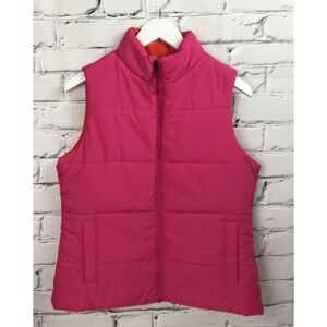 Merona Women's Reversible Vest Jacket MEDIUM Coat Pink‎ Orange Zip Front Pockets